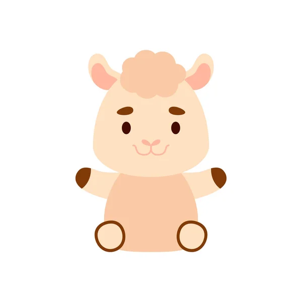 Cute Little Sitting Alpaca Cartoon Animal Character Design Kids Shirts — Vetor de Stock