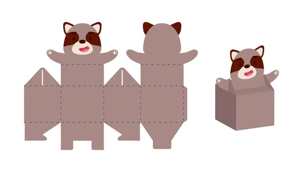 Απλή Συσκευασία Favor Box Raccoon Design Για Γλυκά Καραμέλες Μικρά — Διανυσματικό Αρχείο
