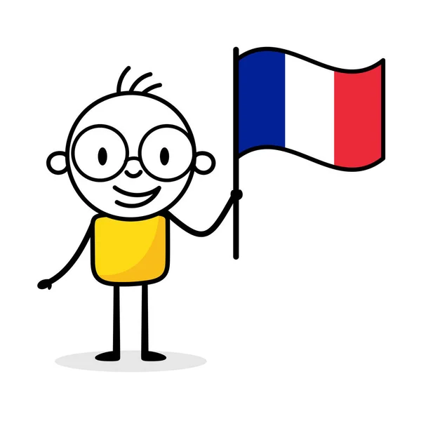 Hombre Con Bandera Francia Aislado Sobre Fondo Blanco Mano Dibujada — Archivo Imágenes Vectoriales