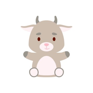 Cute little sitting goat. Cartoon animal character design for kids t-shirts, nursery decoration, baby shower, greeting cards, invitations, bookmark, house interior. Vector stock illustration