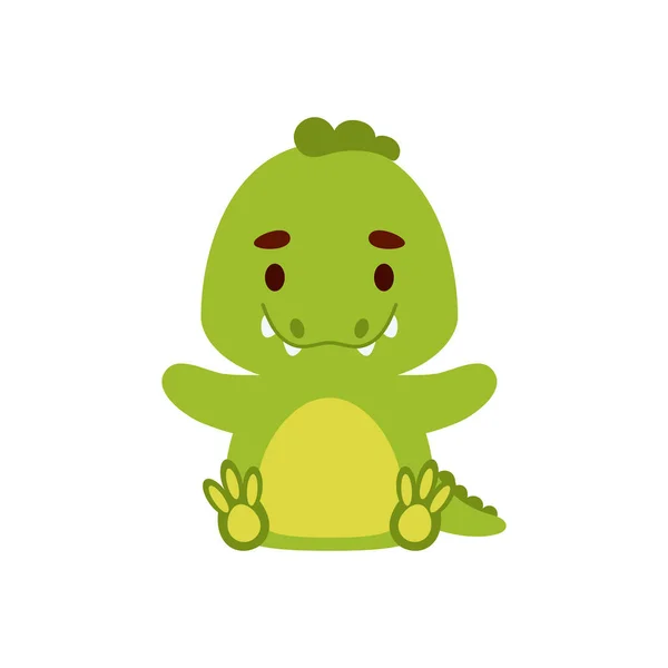 Cute Little Sitting Crocodile Cartoon Animal Character Design Kids Shirts — vektorikuva