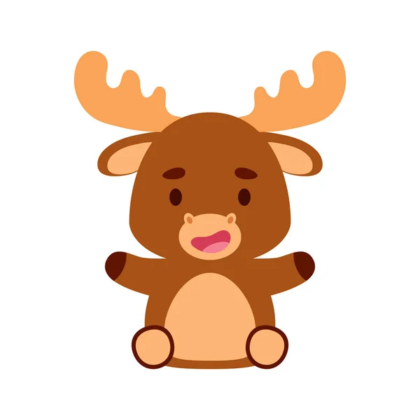 Cute Little Sitting Moose Cartoon Animal Character Design Kids Shirts — Stok Vektör