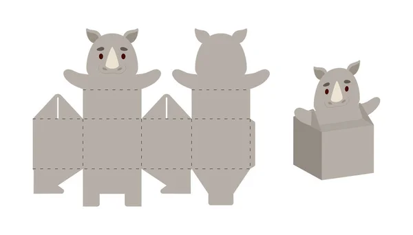 Embalagem Simples Favor Caixa Rinoceronte Design Para Doces Doces Pequenos — Vetor de Stock