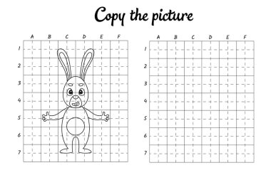 Fotoğrafı kopyala. Şebeke tarafından çiziliyor. Çocuklar için boyama kitabı sayfaları. El yazısı pratiği, çizim becerileri eğitimi. Eğitim, basılabilir çalışma tablosu geliştiriyor. Etkinlik sayfası. Şirin çizgi film vektör illüstrasyonu.