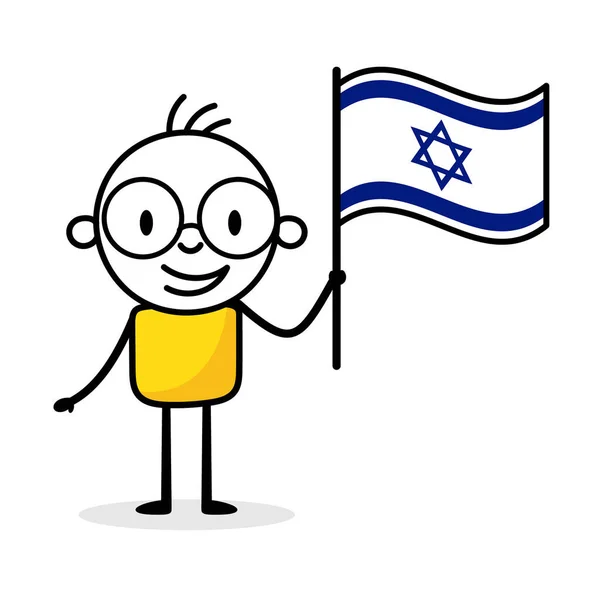 Man Holding Flag Israel Isolated White Background Hand Drawn Doodle — Vetor de Stock