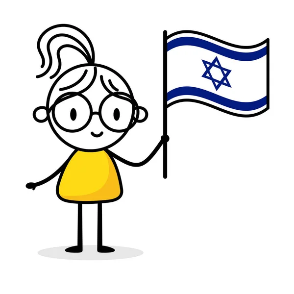 Woman Holding Flag Israel Isolated White Background Hand Drawn Doodle — Image vectorielle