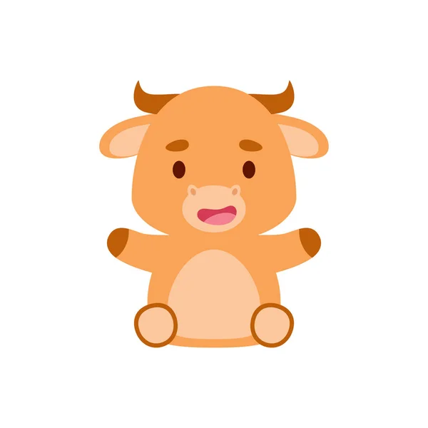 Cute Little Sitting Bull Cartoon Animal Character Design Kids Shirts — Vector de stock