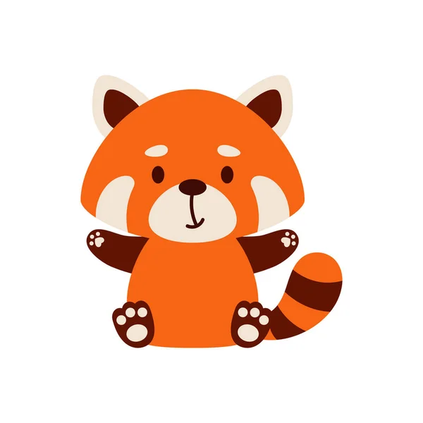 Słodka Mała Siedząca Czerwona Panda Kreskówka Zwierząt Projekt Postaci Dla — Wektor stockowy
