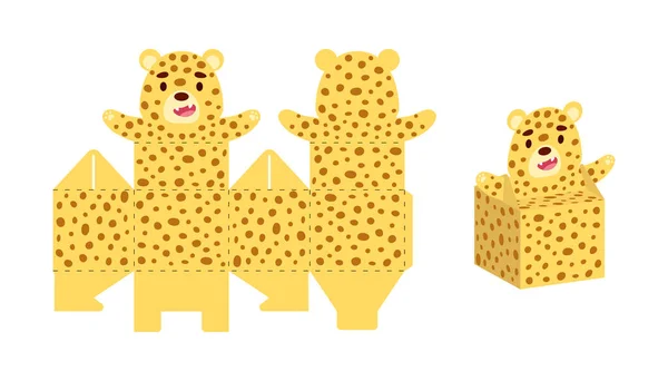 Proste Opakowanie Sprzyja Projekt Gepard Pudełko Słodycze Cukierki Małe Prezenty — Wektor stockowy