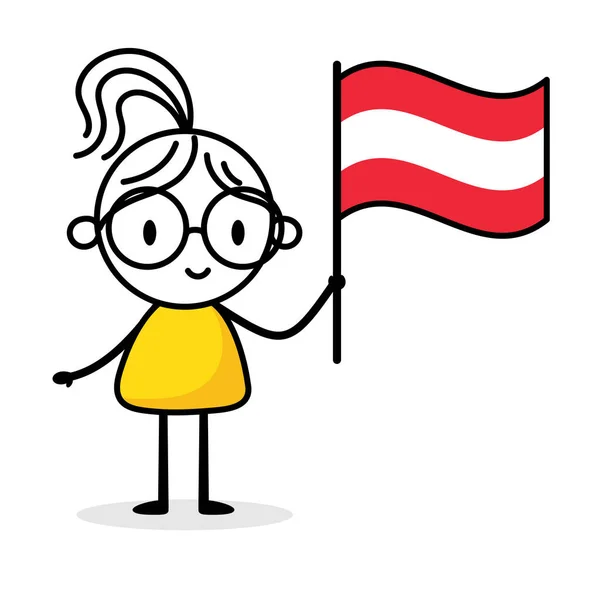 Woman Holding Flag Austria Isolated White Background Hand Drawn Doodle — Vettoriale Stock