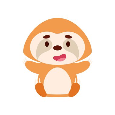 Oturan şirin tembel hayvan. Çocuk tişörtleri, bebek odası dekorasyonu, bebek partisi, tebrik kartları, davetiyeler, kitap ayracı, ev dekorasyonu için çizgi film karakteri tasarımı. Vektör stok illüstrasyonu