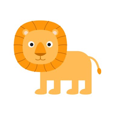 Küçük sevimli aslan soyutlanmış. Çocuk kartları için çizgi film karakteri, bebek partisi, davetiye, poster, tişört, ev dekorasyonu. Vektör stok illüstrasyonu.