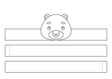 Yazdırılabilir kunduz kağıt kaplama. Eğlence için eğlenceli bir aksesuar. Doğum günü, noel, bebek partisi için kurdele şablonu. Yazdır, boya, kes ve yapıştır. Vektör stok illüstrasyonu.