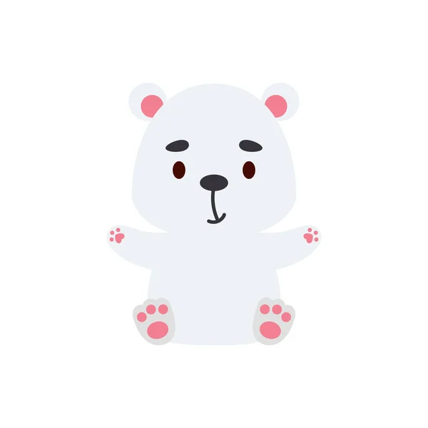 Joli Petit Ours Polaire Assis Cartoon Animal Character Design Pour — Image vectorielle