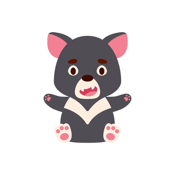 Mignon Petit Diable Tasmanie Assis Cartoon Animal Character Design Pour — Image vectorielle