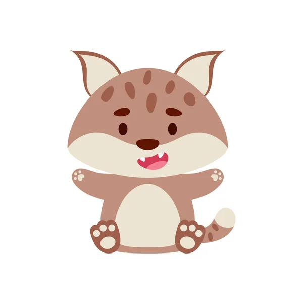 Mignon Petit Lynx Assis Cartoon Animal Character Design Pour Enfants — Image vectorielle