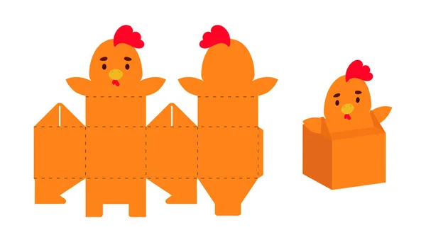 Enkel Förpackning Favör Box Kyckling Design För Sötsaker Godis Små — Stock vektor