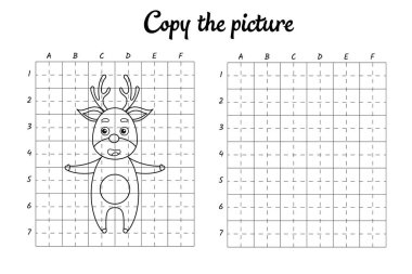 Fotoğrafı kopyala. Şebeke tarafından çiziliyor. Çocuklar için boyama kitabı sayfaları. El yazısı pratiği, çizim becerileri eğitimi. Eğitim, basılabilir çalışma tablosu geliştiriyor. Etkinlik sayfası. Şirin çizgi film vektör illüstrasyonu.