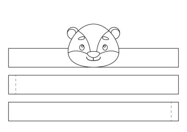 Yazdırılabilir porsuk kağıt kaplama. Eğlence için eğlenceli bir aksesuar. Doğum günü, noel, bebek partisi için kurdele şablonu. Yazdır, boya, kes ve yapıştır. Vektör stok illüstrasyonu.