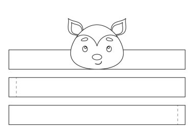 Yazdırılabilir opossum kağıt kaplama. Eğlence için eğlenceli bir aksesuar. Doğum günü, noel, bebek partisi için kurdele şablonu. Yazdır, boya, kes ve yapıştır. Vektör stok illüstrasyonu.