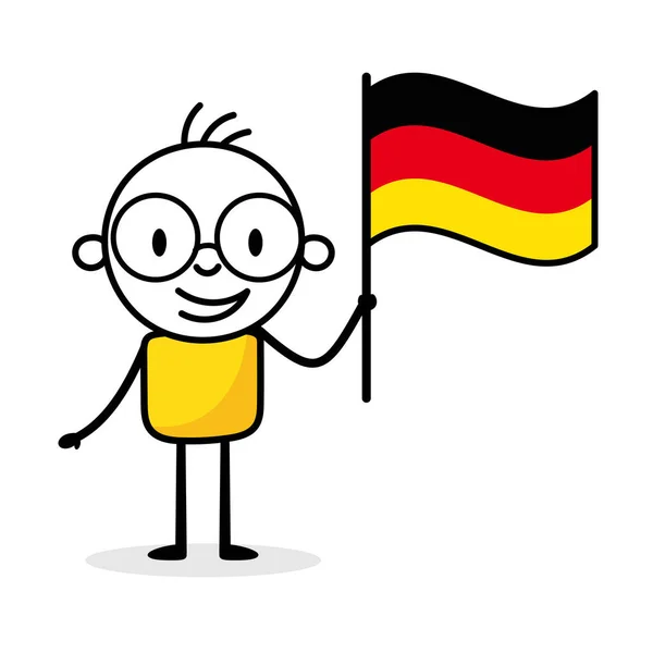 Hombre Con Bandera Alemania Aislado Sobre Fondo Blanco Mano Dibujada — Archivo Imágenes Vectoriales