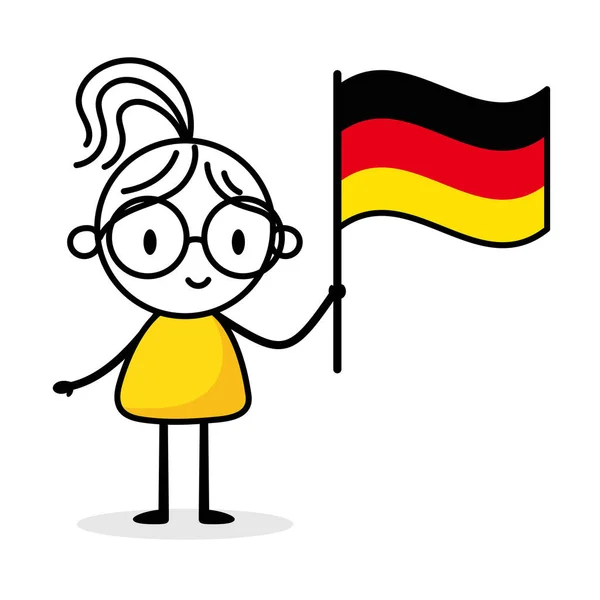 Beyaz Arka Planda Alman Bayrağı Taşıyan Kadın Çizimi Karalama Çizgisi — Stok Vektör