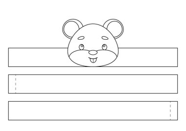 Yazdırılabilir hamster kağıt kaplama. Eğlence için eğlenceli bir aksesuar. Doğum günü, noel, bebek partisi için kurdele şablonu. Yazdır, boya, kes ve yapıştır. Vektör stok illüstrasyonu.