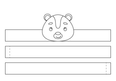 Yazdırılabilir kokarca kağıt kaplama. Eğlence için eğlenceli bir aksesuar. Doğum günü, noel, bebek partisi için kurdele şablonu. Yazdır, boya, kes ve yapıştır. Vektör stok illüstrasyonu.