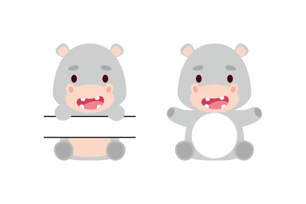 Lindo Pequeño Hipopótamo Dividido Monograma Personaje Divertido Dibujos Animados Para — Archivo Imágenes Vectoriales