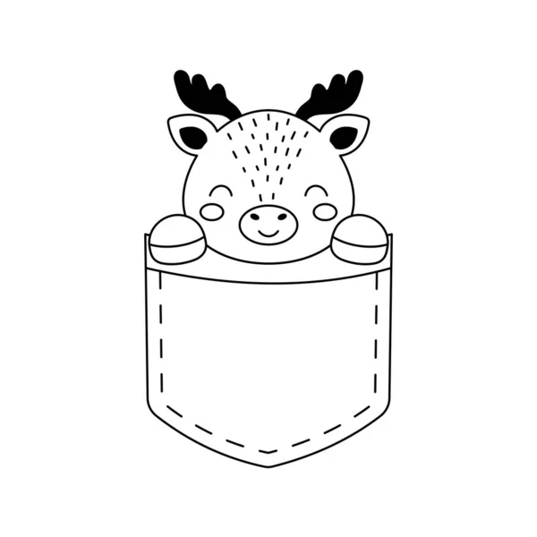 Cute Moose Sitting Pocket Animal Face Scandinavian Style Kids Shirts — Stock Vector