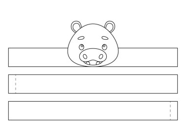 Yazdırılabilir kağıt su aygırı tacı. Eğlence için eğlenceli bir aksesuar. Doğum günü, noel, bebek partisi için kurdele şablonu. Yazdır, boya, kes ve yapıştır. Vektör stok illüstrasyonu.