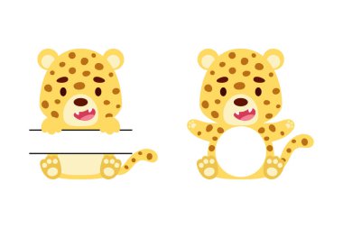 Sevimli küçük çita bölünmüş monogram. Çocuk tişörtleri, bebek odası dekorasyonu, bebek partisi, tebrik kartları, davetiyeler, hatıra defteri, ev dekorasyonu için komik çizgi film karakterleri. Vektör stok illüstrasyonu