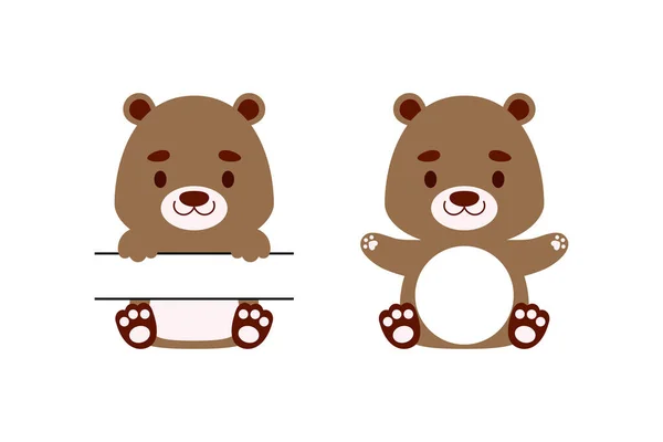 Cute Little Otter Split Monogram Funny Cartoon Character Kids Shirts — Stock Vector