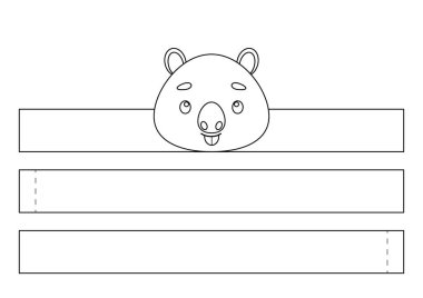 Yazdırılabilir kapibaralı kağıt taç. Eğlence için eğlenceli bir aksesuar. Doğum günü, noel, bebek partisi için kurdele şablonu. Yazdır, boya, kes ve yapıştır. Vektör stok illüstrasyonu.