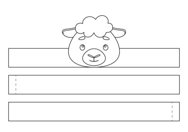 Yazdırılabilir kâğıt kaplama. Eğlence için eğlenceli bir aksesuar. Doğum günü, noel, bebek partisi için kurdele şablonu. Yazdır, boya, kes ve yapıştır. Vektör stok illüstrasyonu.