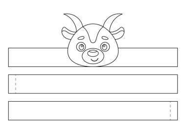 Yazdırılabilir kağıt keçi tacı. Eğlence için eğlenceli bir aksesuar. Doğum günü, noel, bebek partisi için kurdele şablonu. Yazdır, boya, kes ve yapıştır. Vektör stok illüstrasyonu.