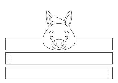 Yazdırılabilir kağıt eşek tacı. Eğlence için eğlenceli bir aksesuar. Doğum günü, noel, bebek partisi için kurdele şablonu. Yazdır, boya, kes ve yapıştır. Vektör stok illüstrasyonu.