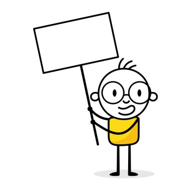 İşadamı beyaz arka planda izole edilmiş bir pano tutuyor. El çizimi karalama adamı. Vektör stok illüstrasyonu.