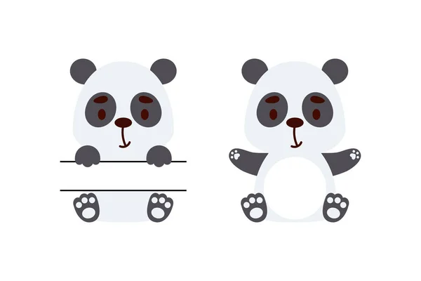 Carino Monogramma Del Panda Split Divertente Personaggio Dei Cartoni Animati — Vettoriale Stock