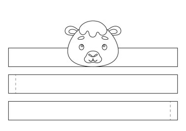 Yazdırılabilir deve kağıdı kaplama. Eğlence için eğlenceli bir aksesuar. Doğum günü, noel, bebek partisi için kurdele şablonu. Yazdır, boya, kes ve yapıştır. Vektör stok illüstrasyonu.