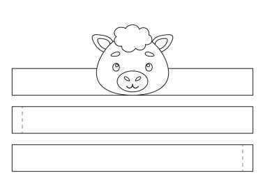 Yazdırılabilir alpaka kağıt kaplama. Eğlence için eğlenceli bir aksesuar. Doğum günü, noel, bebek partisi için kurdele şablonu. Yazdır, boya, kes ve yapıştır. Vektör stok illüstrasyonu.