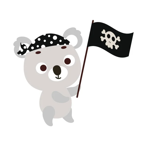 Leuke Kleine Koala Met Piratenvlag Cartoon Dierlijke Karakter Voor Kinderen — Stockvector