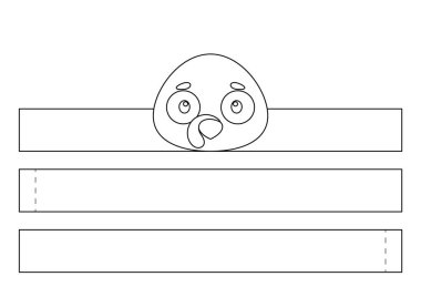 Basılabilir hindi kağıdı kaplama. Eğlence için eğlenceli bir aksesuar. Doğum günü, noel, bebek partisi için kurdele şablonu. Yazdır, boya, kes ve yapıştır. Vektör stok illüstrasyonu.