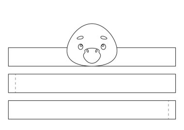 Yazdırılabilir ördek tacı. Eğlence için eğlenceli bir aksesuar. Doğum günü, noel, bebek partisi için kurdele şablonu. Yazdır, boya, kes ve yapıştır. Vektör stok illüstrasyonu.