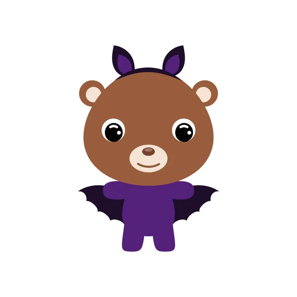 Ursinho Halloween Giro Com Fato Morcego Personagem Animal Dos Desenhos — Vetor de Stock