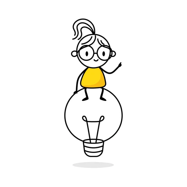 Illustration Woman Sitting Top Big Light Bulb Creativity Idea Concept — ストックベクタ