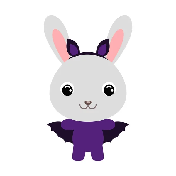 Cute Little Halloween Rabbit Bat Costume Cartoon Animal Character Kids — Vetor de Stock