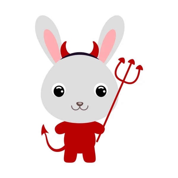 Cute Little Halloween Rabbit Devil Costume Cartoon Animal Character Kids — ストックベクタ