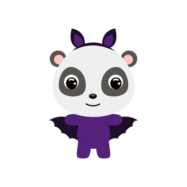 Lindo Panda Halloween Con Traje Murciélago Personaje Animal Dibujos Animados — Vector de stock