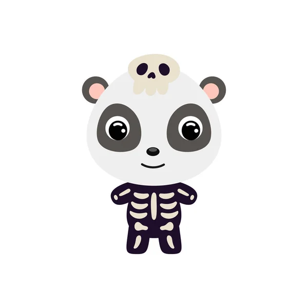 Cute Little Halloween Panda Skeleton Costume Cartoon Animal Character Kids — Stockvektor